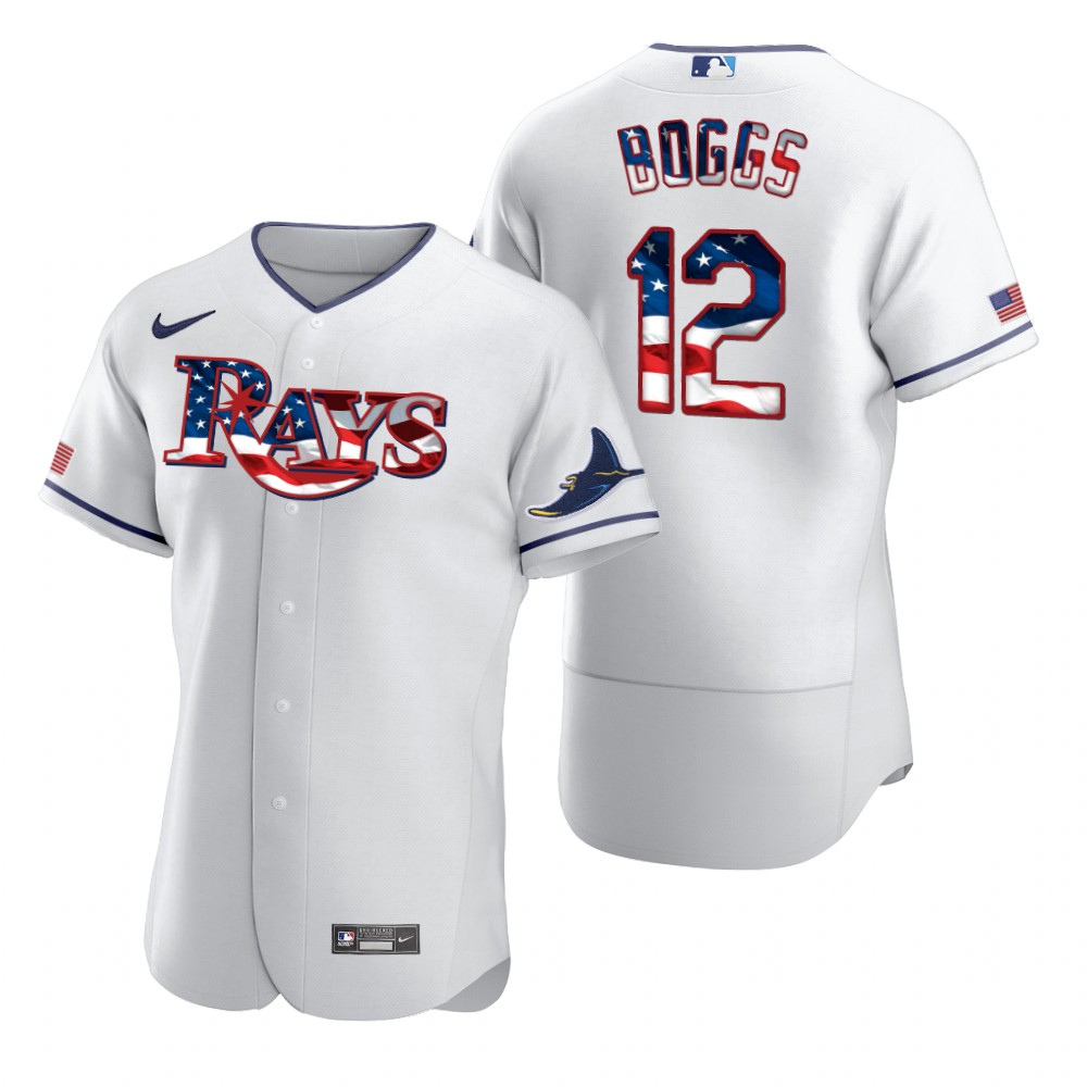 Tampa Bay Rays 12 Wade Boggs Men Nike White Fluttering USA Flag Limited Edition Authentic MLB Jersey